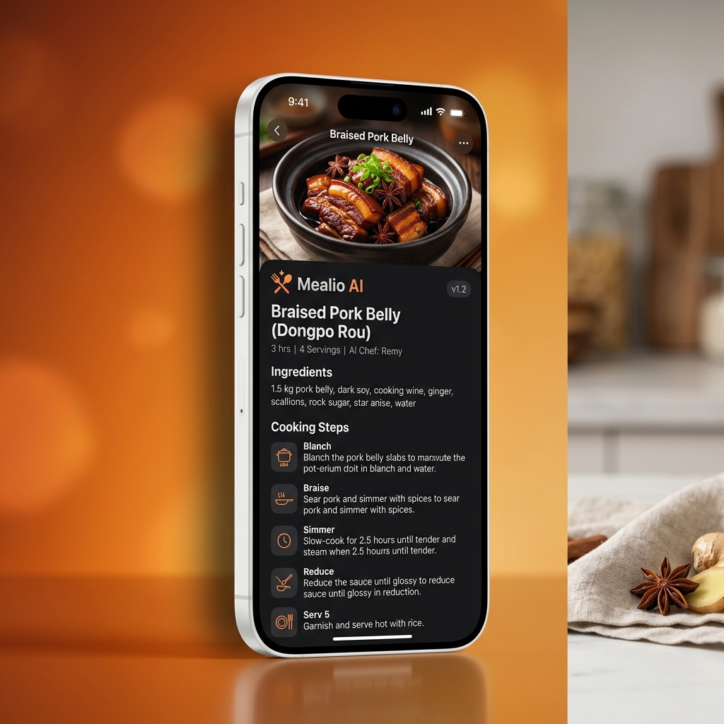 Mealio app showing an AI-generated recipe